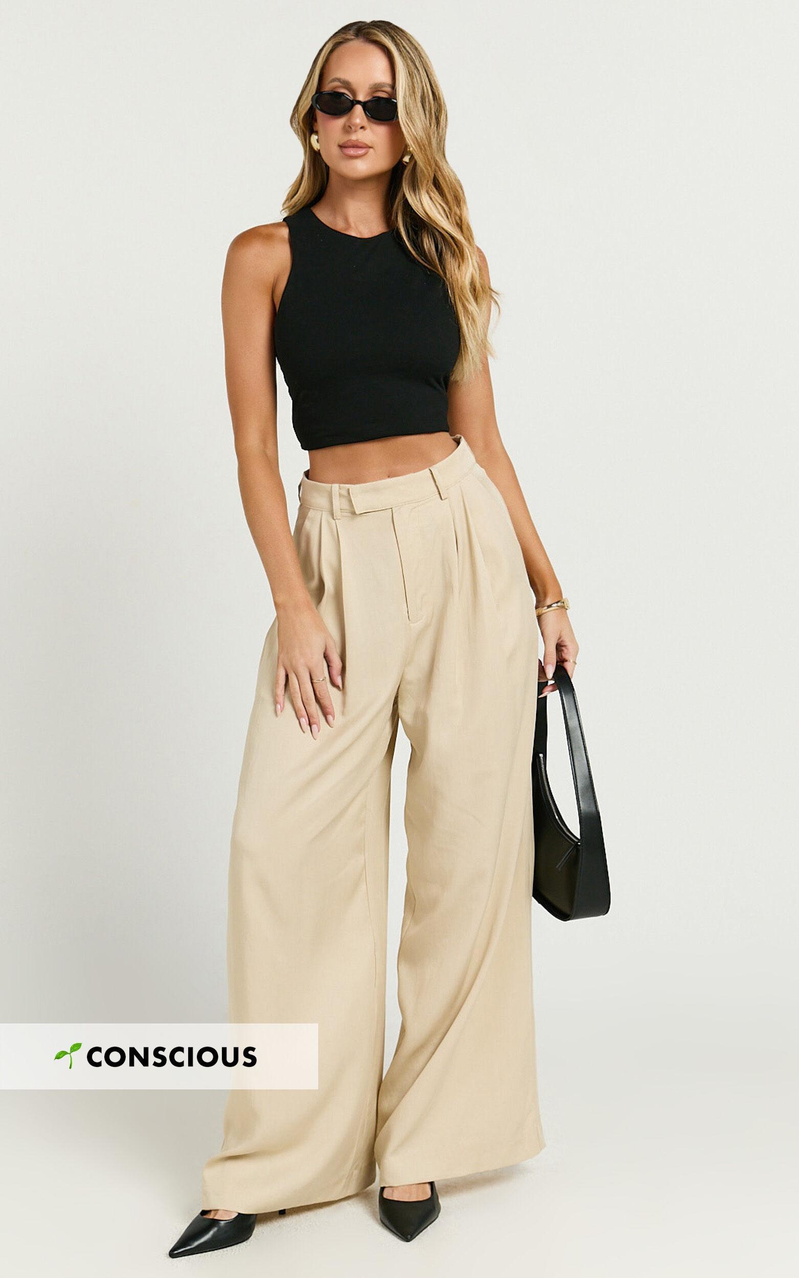 Clarke Pants - High Waist Wide Leg Pants in Stone Product Image