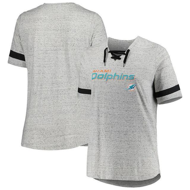 Womens Heather Gray Miami Dolphins Plus Size Lace-Up V-Neck T-Shirt Product Image