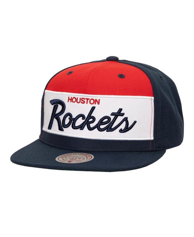 Mens Mitchell & Ness /Navy Houston Rockets Retro Sport Color Block Script Snapback Hat Product Image