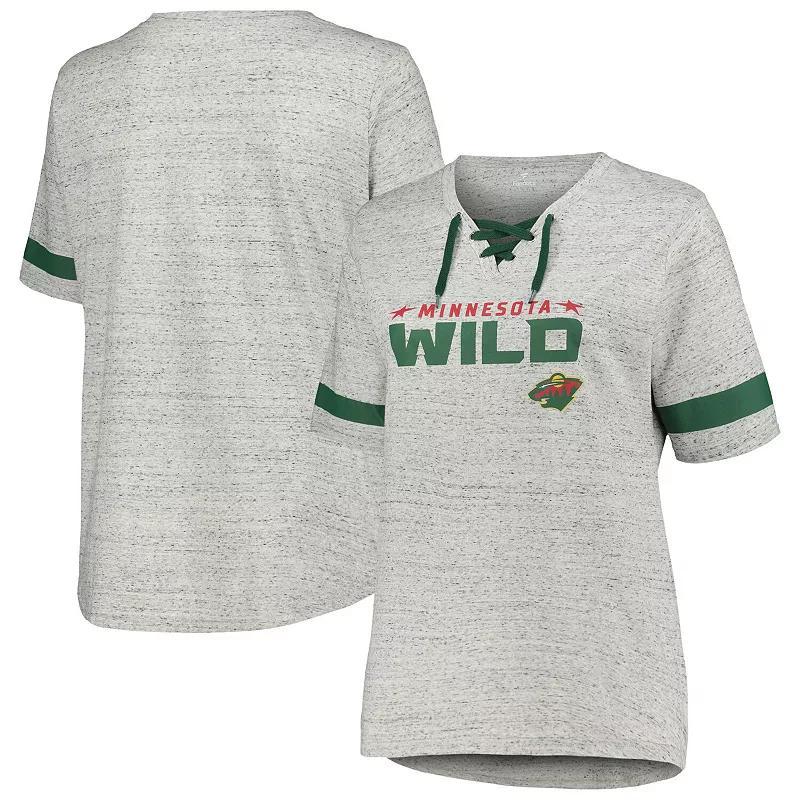 Womens Fanatics Branded Heather Gray Minnesota Wild Plus Size Lace-Up T-Shirt Product Image