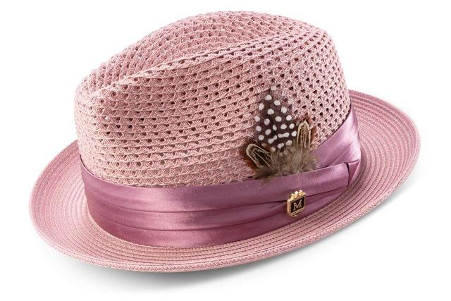 Rose Solid Color Pinch Braided Fedora With Matching Satin Ribbon Product Image