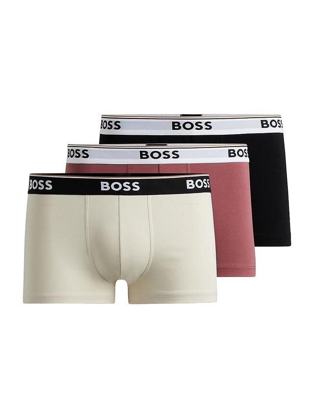 Mens Three-Pack of Stretch-Cotton Trunks with Logo Waistbands Product Image