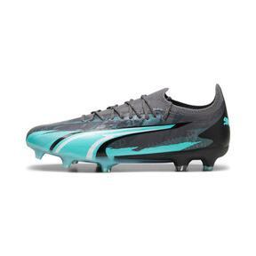 PUMA ULTRA ULTIMATE RUSH Firm Ground/Artificial Ground Men's Soccer Cleats Shoes in Strong Grey/White/Elektro Aqua Product Image