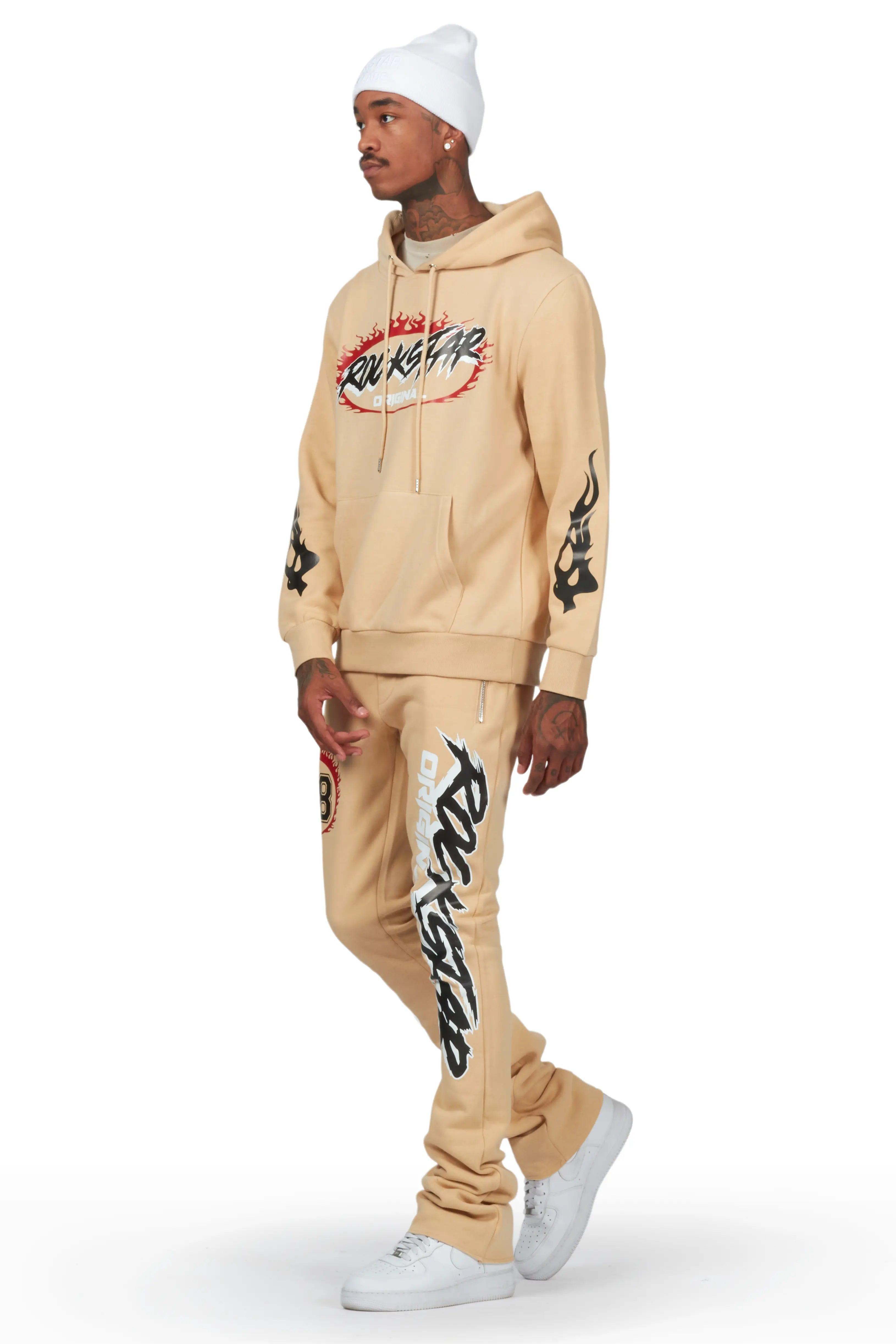 Draven Tan Hoodie/Stacked Flare Track Pant Set Male Product Image