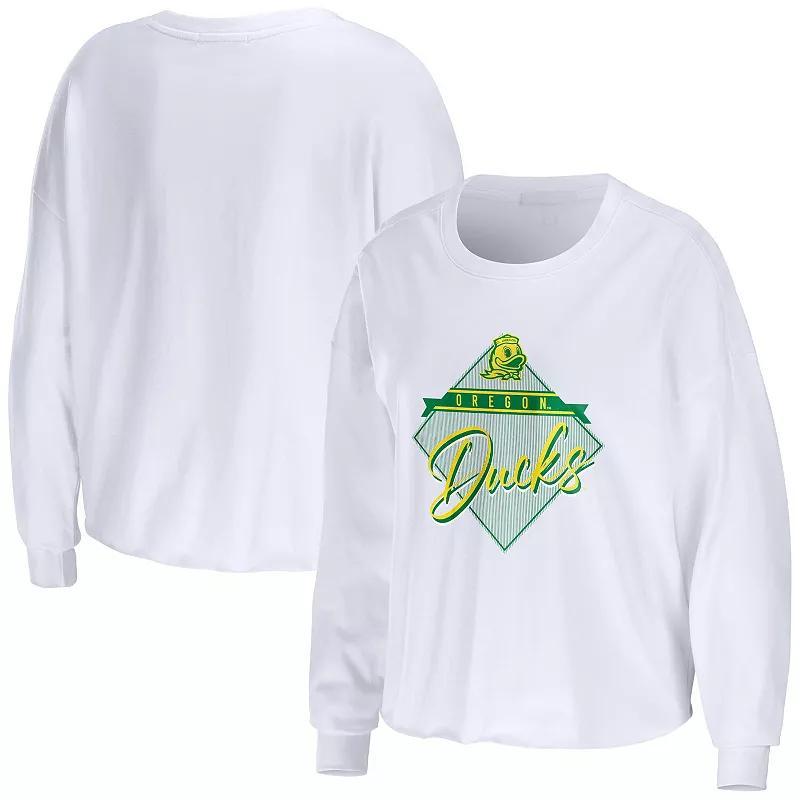 Womens WEAR by Erin Andrews Oregon Ducks Diamond Long Sleeve Cropped T-Shirt Product Image