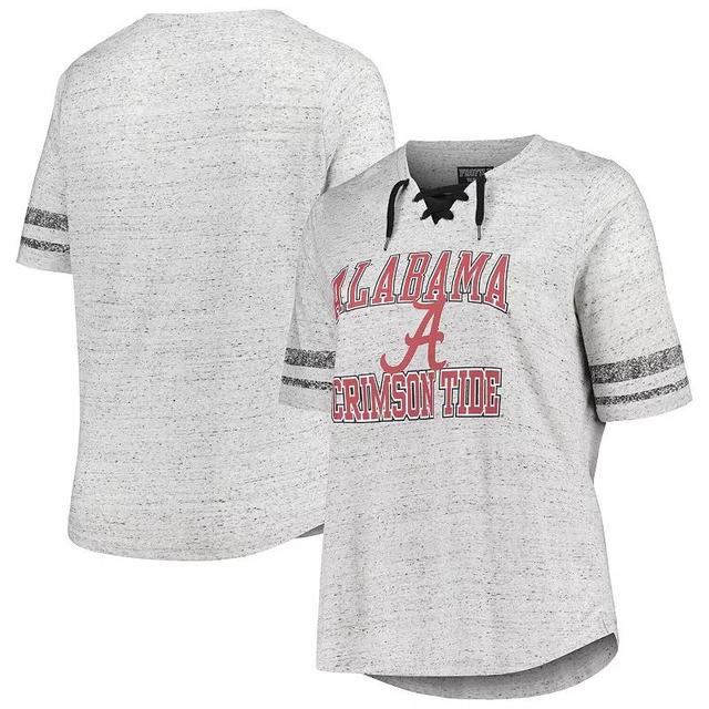 Womens Profile Heather Gray Alabama Crimson Tide Plus Size Striped Lace-Up V-Neck T-Shirt Product Image