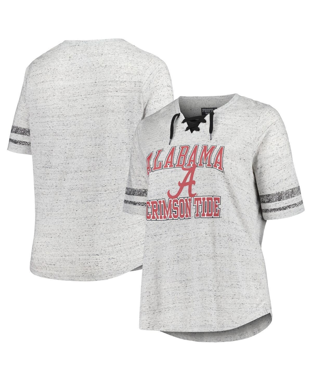 Womens Profile Heather Gray Alabama Crimson Tide Plus Size Striped Lace-Up V-Neck T-Shirt Product Image