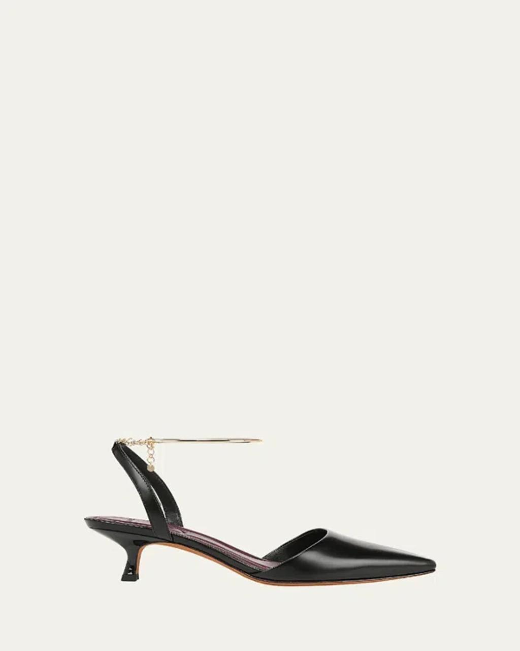 Leather Ankle-chain Slingback Pumps In Black product image