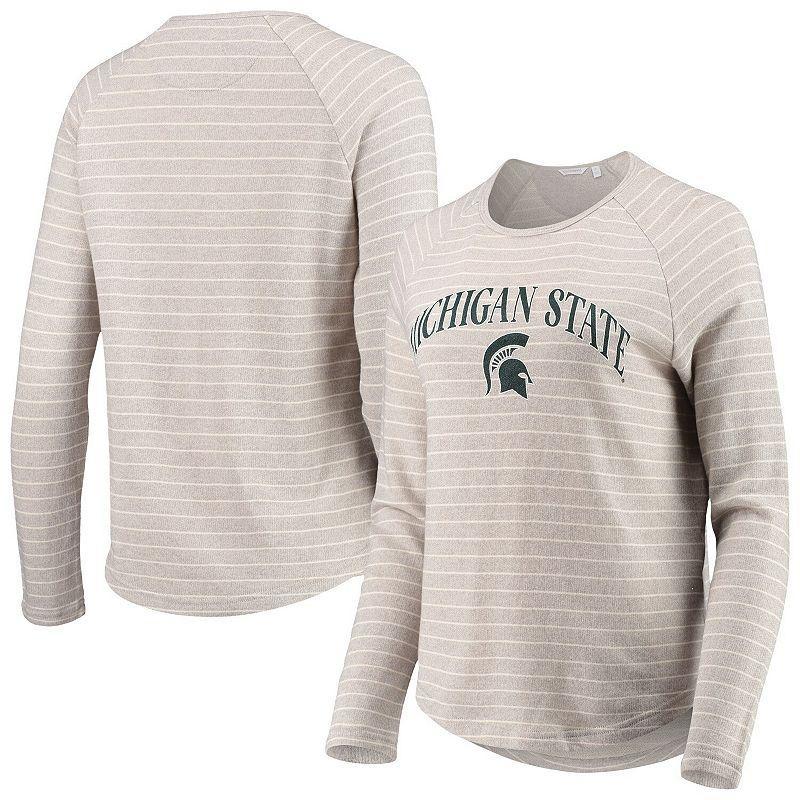 Womens Heathered Gray Michigan State Spartans Seaside Striped French Terry Raglan Pullover Sweatshirt Product Image