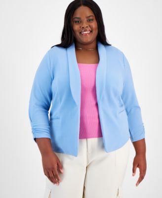 Trendy Plus Size Knit Drape-Front Blazer, Created for Macy's Product Image