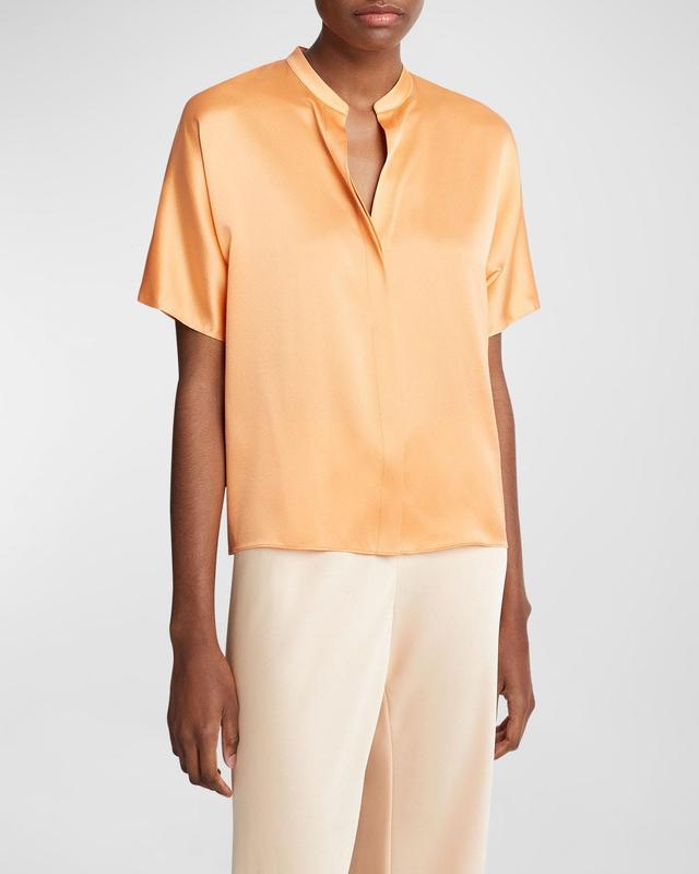 Short-Sleeve Dolman Button-Front Silk Blouse Product Image