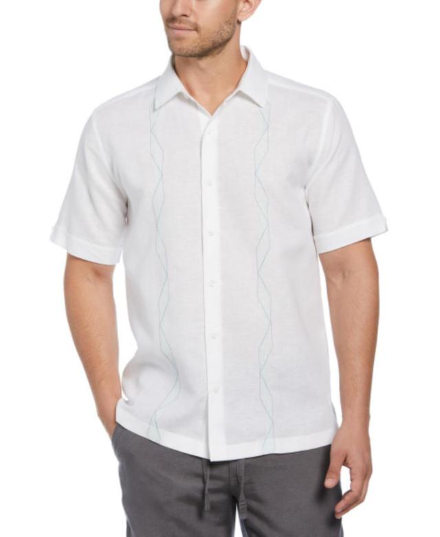 Cubavera Mens Short Sleeve Geo Embroidered Linen Blend Button-Front Shirt Product Image