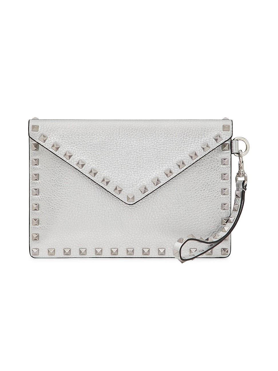 Womens Rockstud Metallic Grainy Calfskin Clutch Bag Product Image