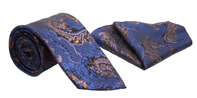 Cobalt Blue Floral Pattern Men's Classic Tie and Pocket Square Set Male Product Image