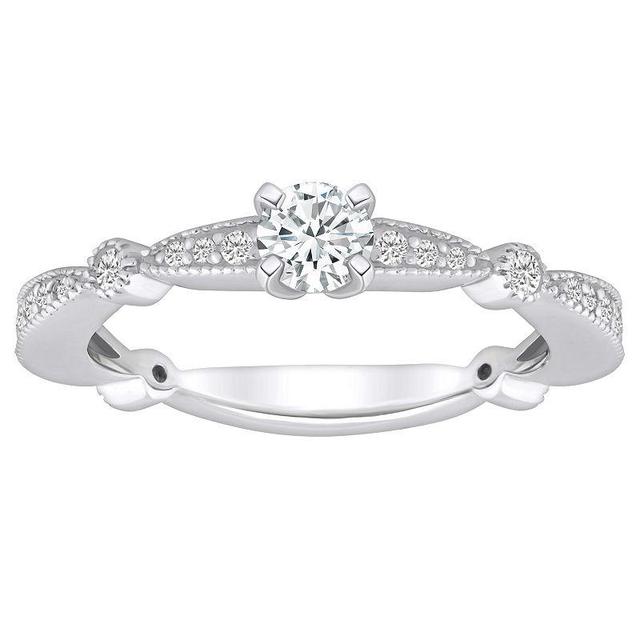 Alyson Layne 14k Gold 1/2 Carat T.W. Diamond Round Cut Scalloped Band Engagement Ring, Womens 14k White Gold Product Image