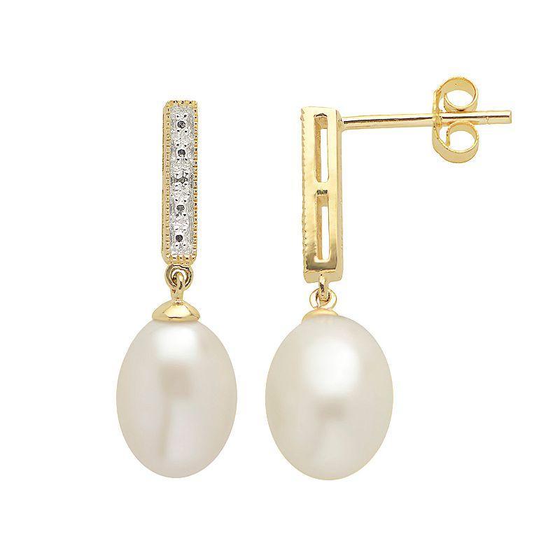 PearLustre by Imperial Freshwater Cultured Pearl & Diamond Accent 14k Gold Over Silver Drop Earrings, Womens, White Product Image