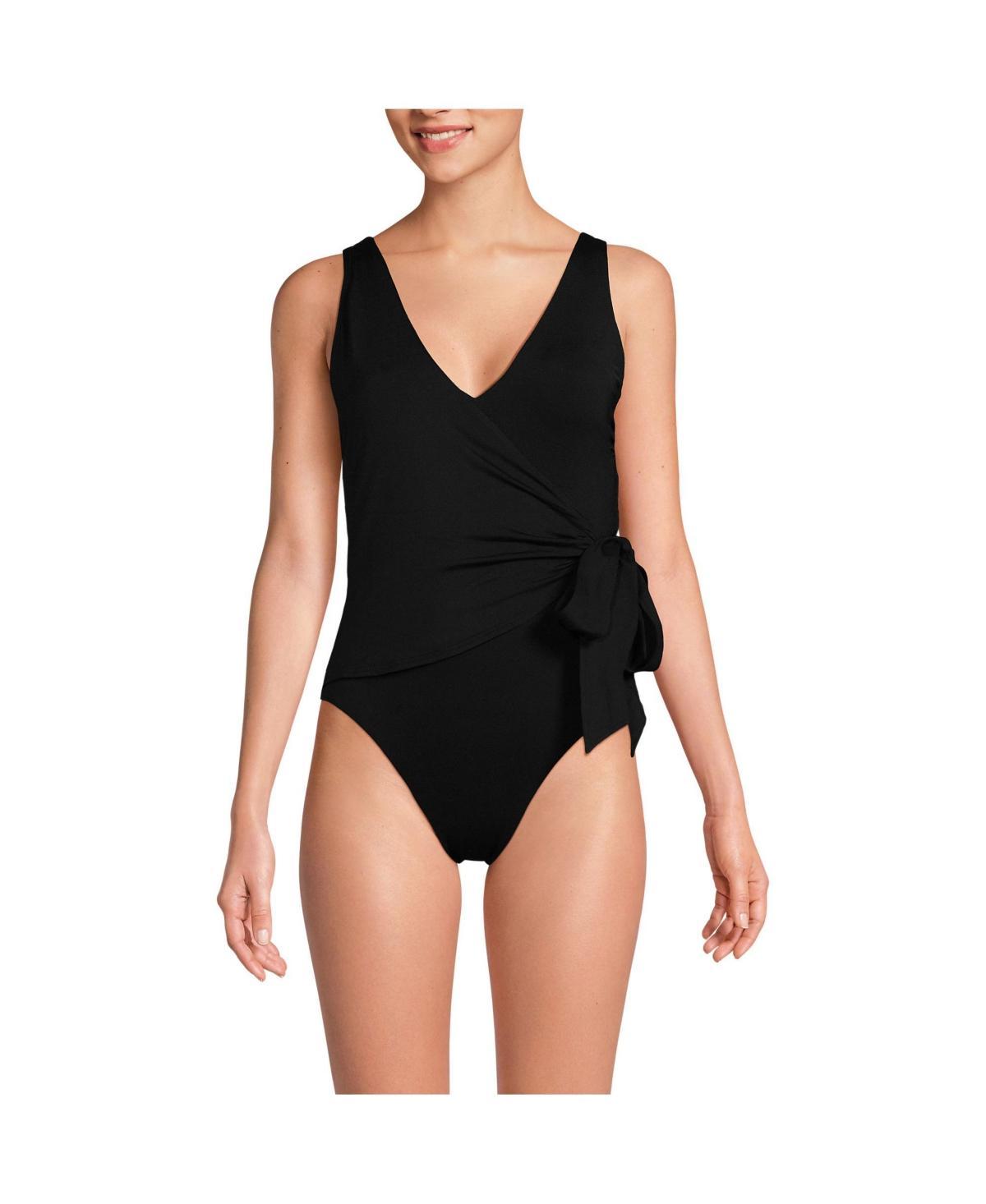 Lands End Womens Chlorine Resistant Side Tie Wrap High Leg One Piece Swimsuit Product Image