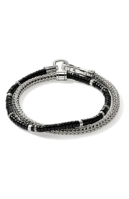 Mens Heishi Sterling Silver & Black Onyx Chain Double Wrap Bracelet Product Image