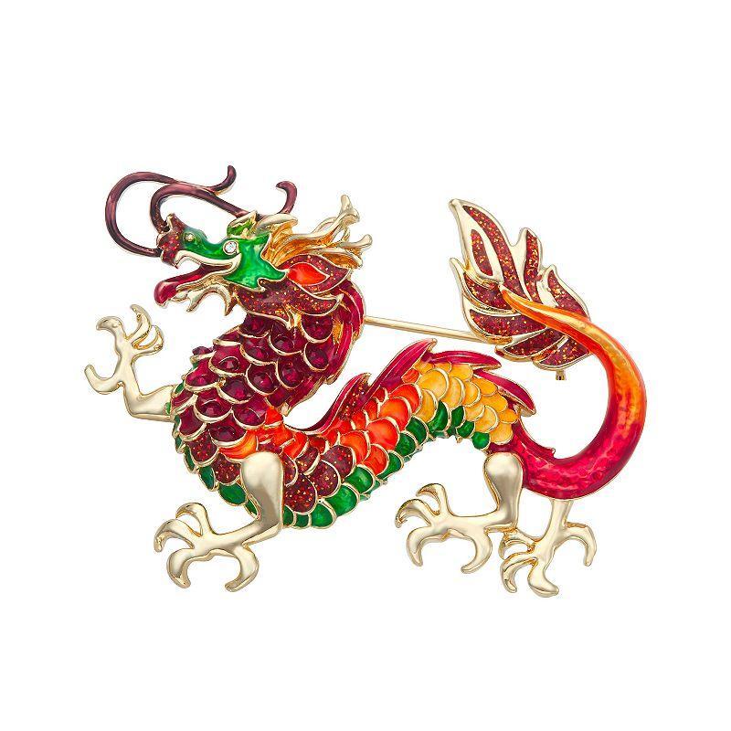 Napier Gold Tone Pin Into Winter Dragon Pin, Womens, Red Product Image