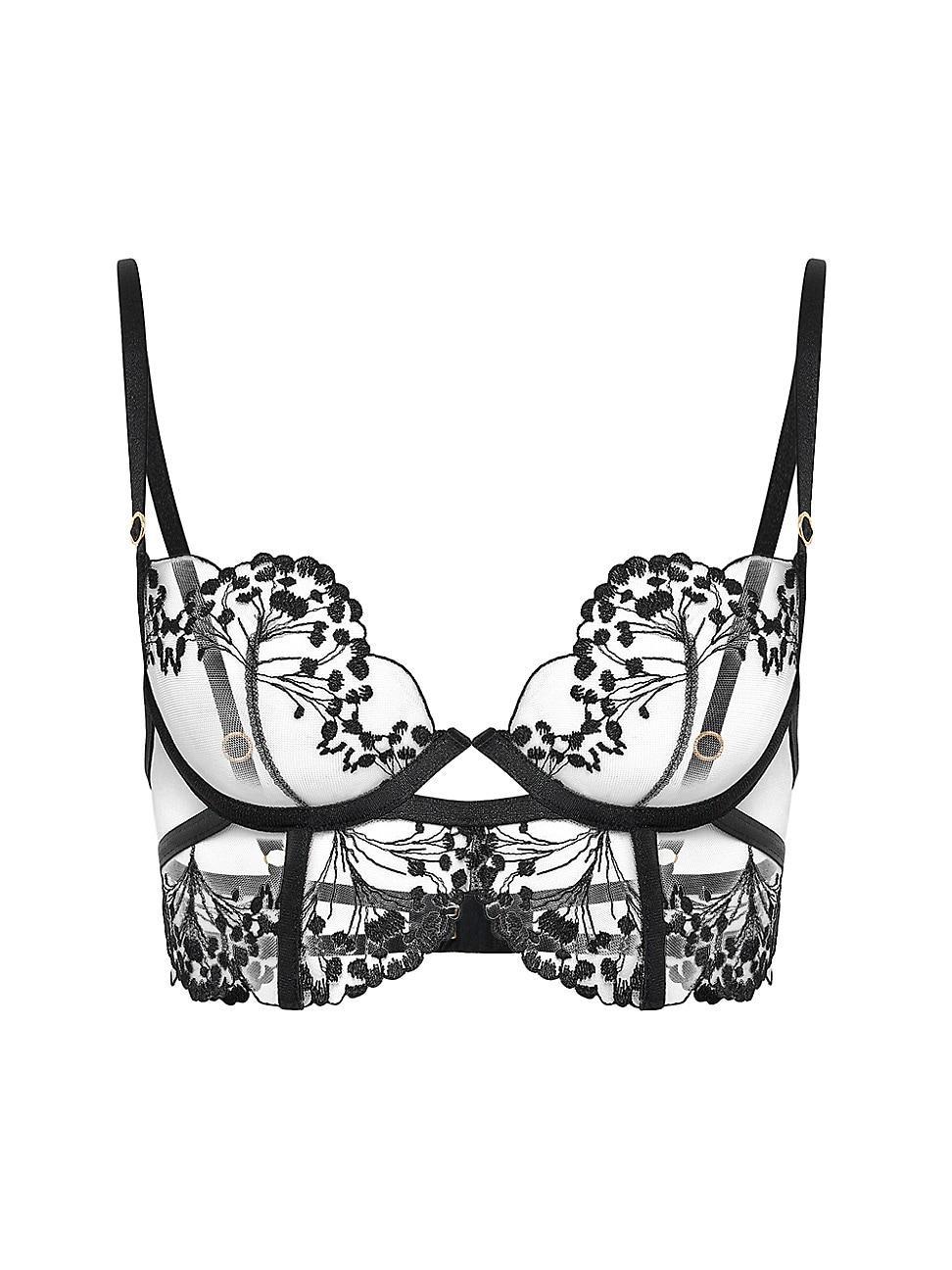 Womens Floral-Embroidered Tulle Longline Bra Product Image