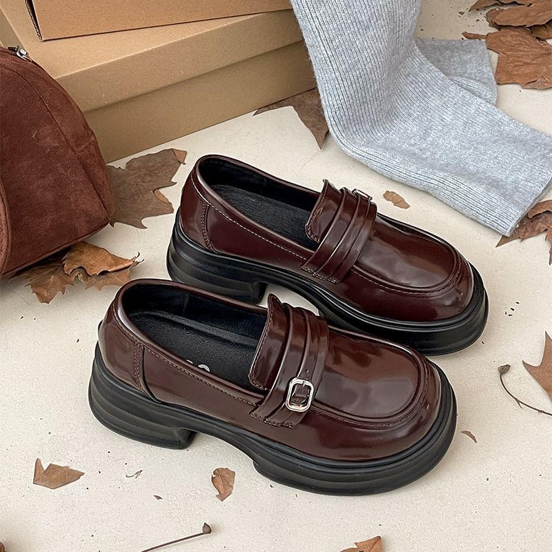 Platform Plain Buckled Loafers Product Image