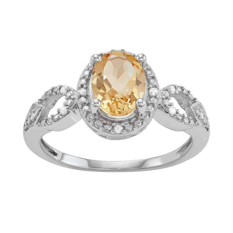 Jewelexcess Sterling Silver 1 1/10 C.T.W Citrine & Diamond Accent Ring, Womens Silvertone Product Image