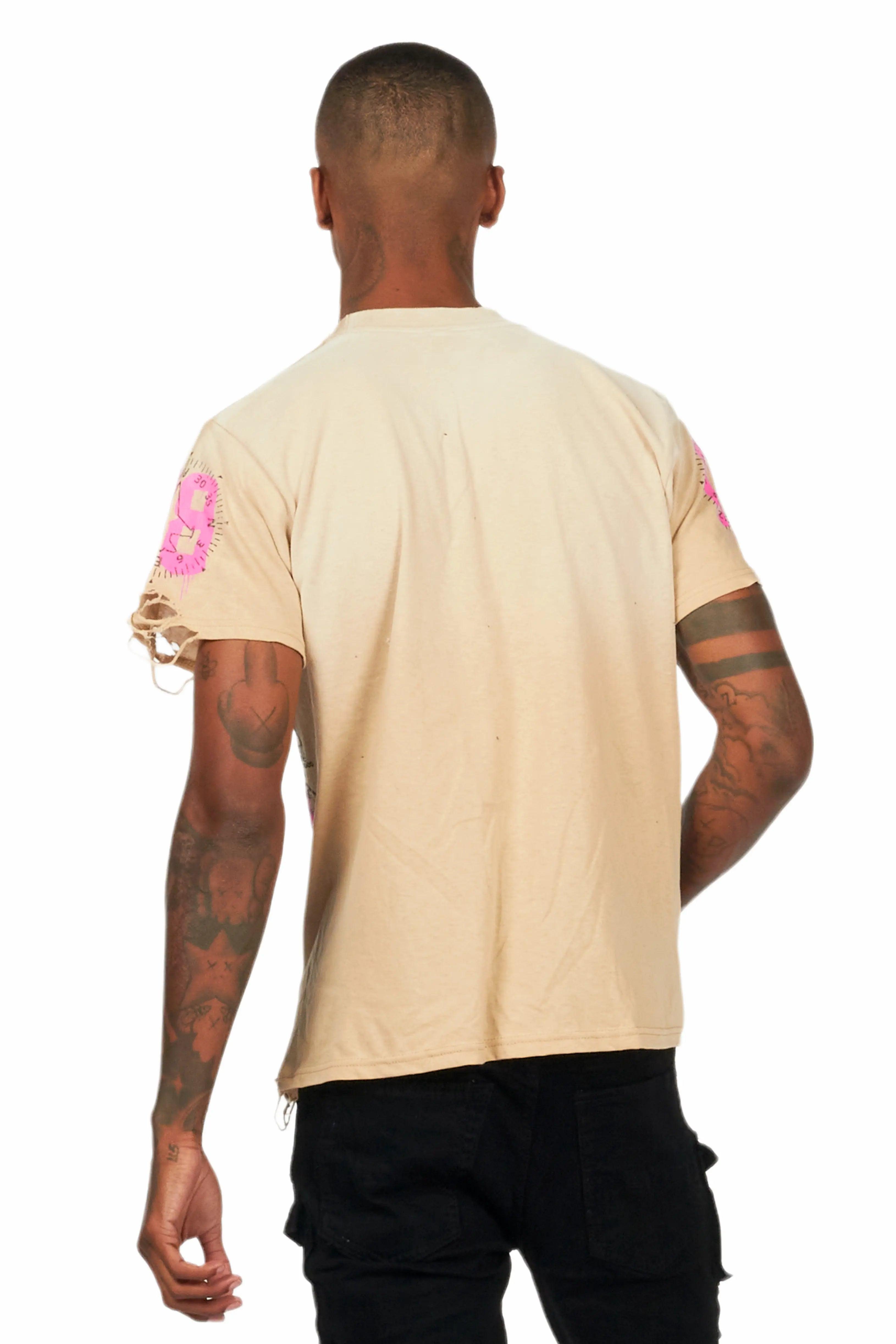 Nesta Beige Oversized Graphic T-Shirt Male Product Image