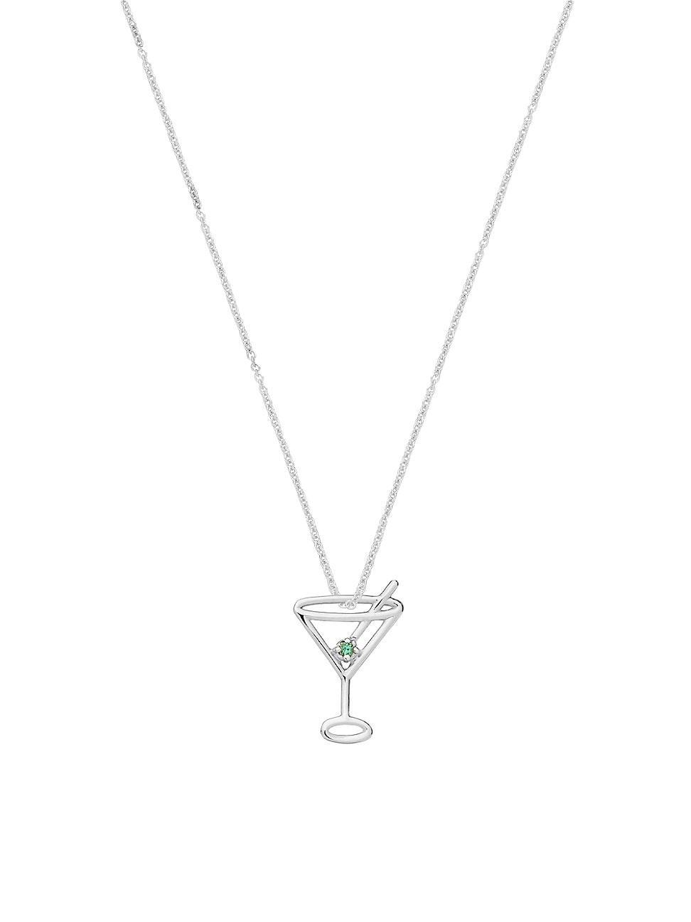 Womens Pura Silvertone & Emerald Martini Glass Pendant Necklace Product Image