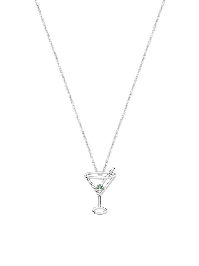 Womens Pura Silvertone & Emerald Martini Glass Pendant Necklace Product Image