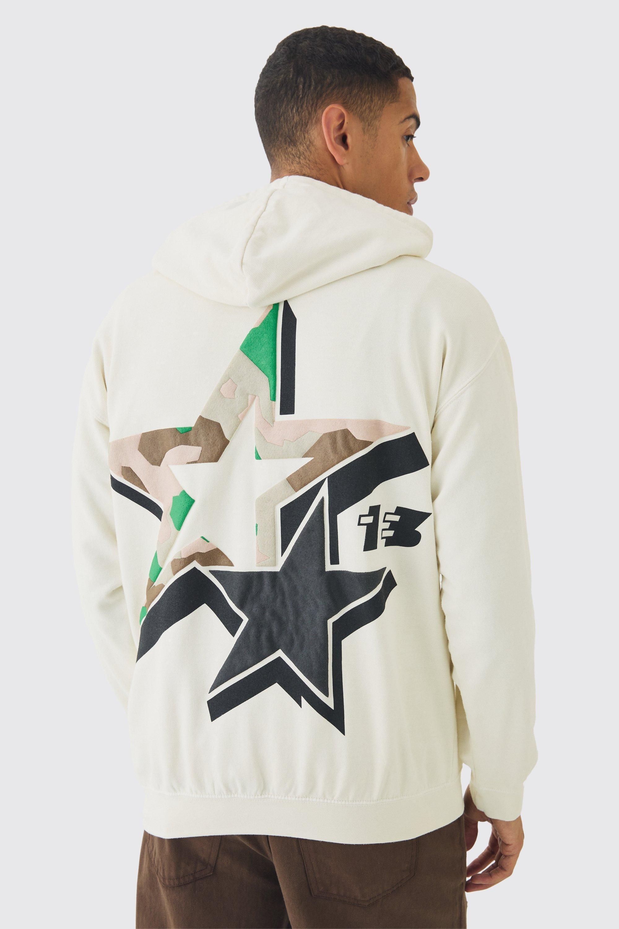 Camo Star Puff Print Hoodie | boohooMAN USA Product Image