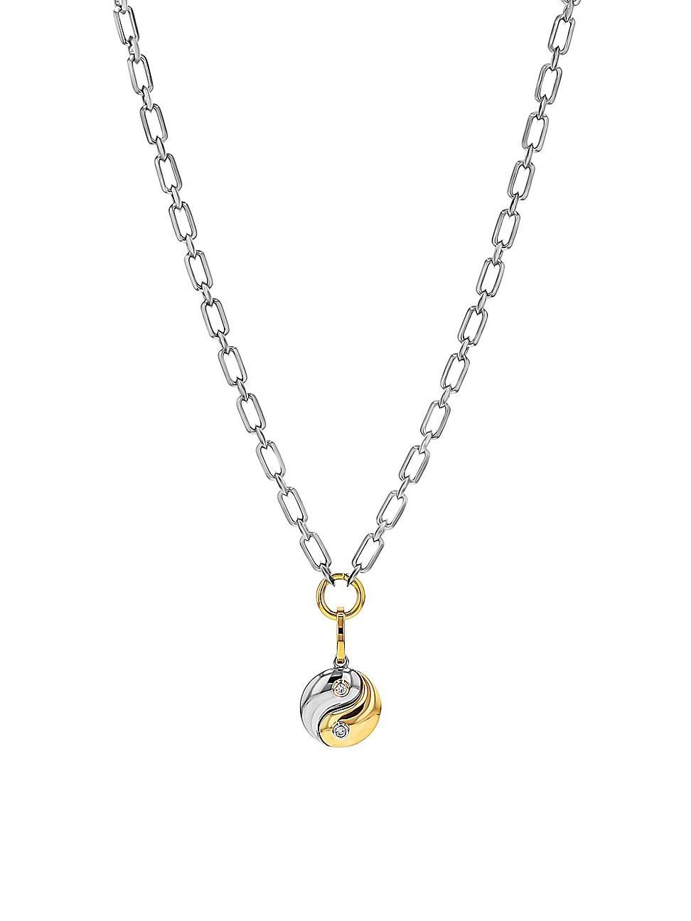 Womens 14K Yellow Gold, Sterling Silver & 0.10 TCW Diamond Yin Yang Pendant Necklace Product Image