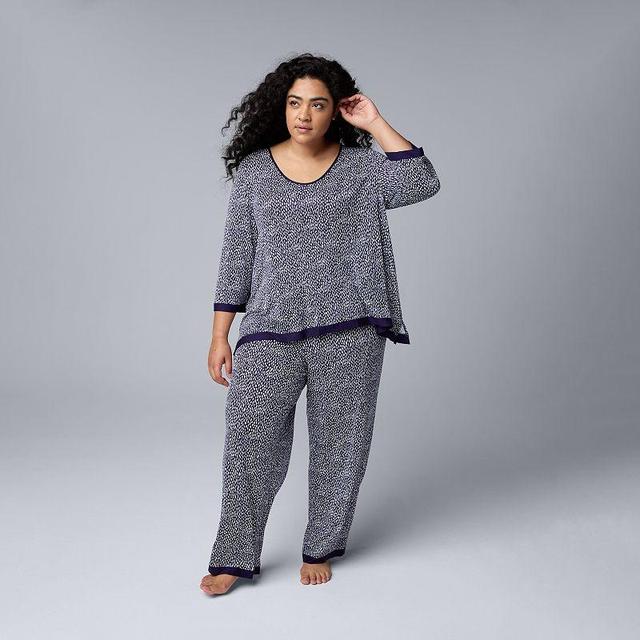 Plus Size Simply Vera Vera Wang 3/4 Sleeve Pajama Top & Pajama Pants Set, Womens Product Image