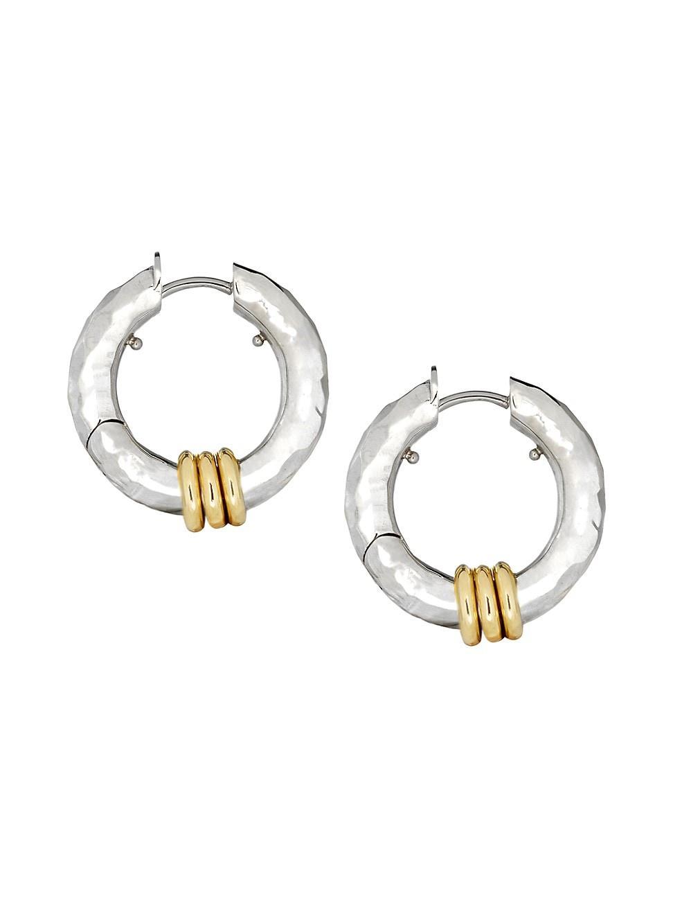 Womens Vulcan Sterling Silver & 18K Yellow Gold Hoop Earrings Product Image