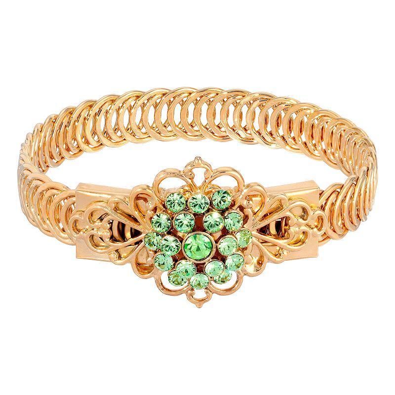 2028 14K Gold Dipped Green Flower Overlay Belt Bracelet Product Image