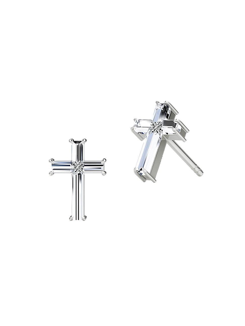 Womens Solitaire Cross Jewelry 14K White Gold & 1.60 TCW Lab-Grown Diamond Cross Stud Earrings Product Image