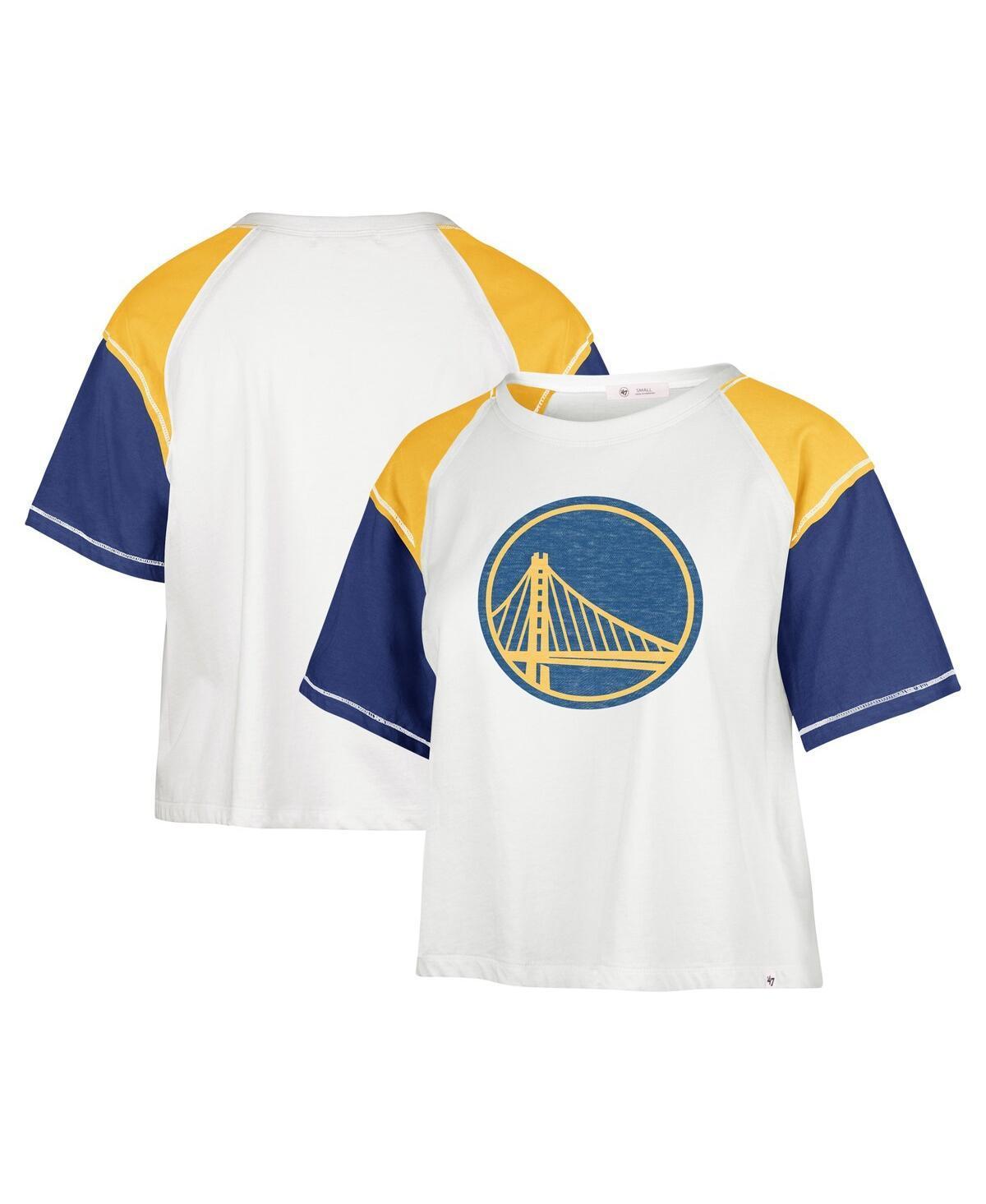 Womens 47 Brand Cream Distressed Golden State Warriors Premier Raglan Cropped T-shirt Product Image