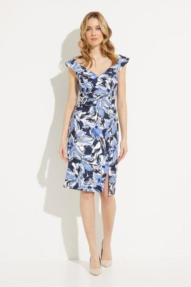 Printed Cold Shoulder Dress  232049 - Blue/Vanilla Product Image