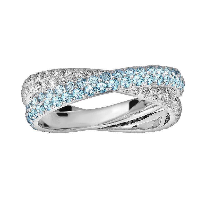 Diamond Splendor Sterling Silver Blue & White Topaz Crisscross Ring, Womens Product Image