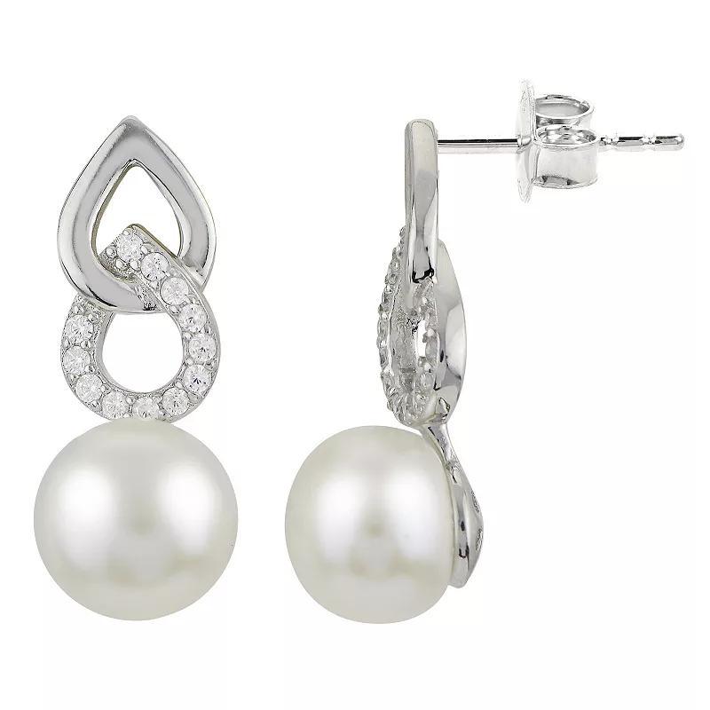 PearLustre by Imperial Sterling Silver Freshwater Cultured Pearl & Cubic Zirconia Drop Earrings, Womens Product Image