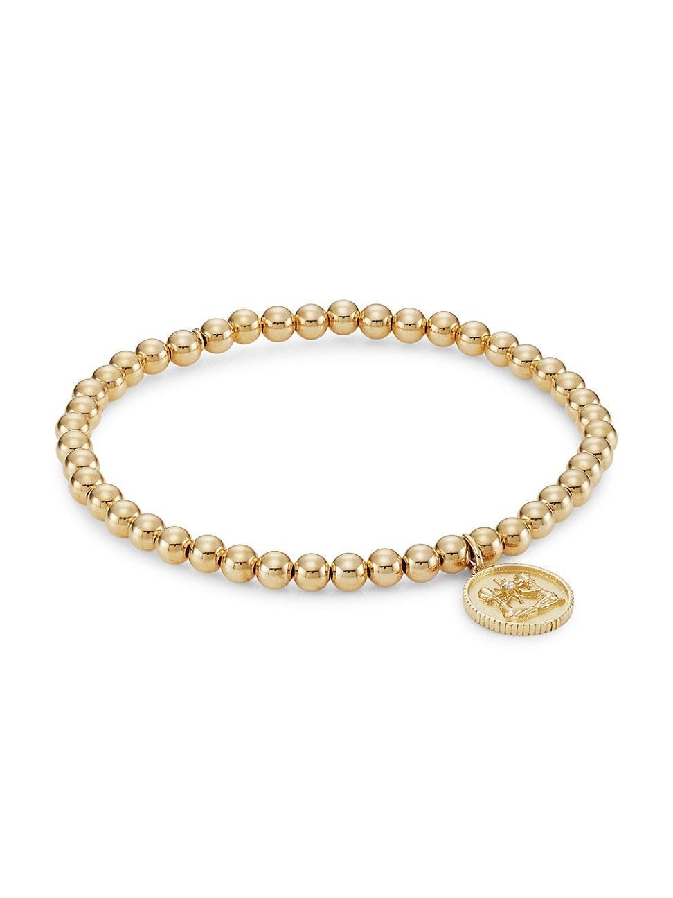 Womens 14K Yellow Gold & Diamond Gemini Medallion Bracelet Product Image