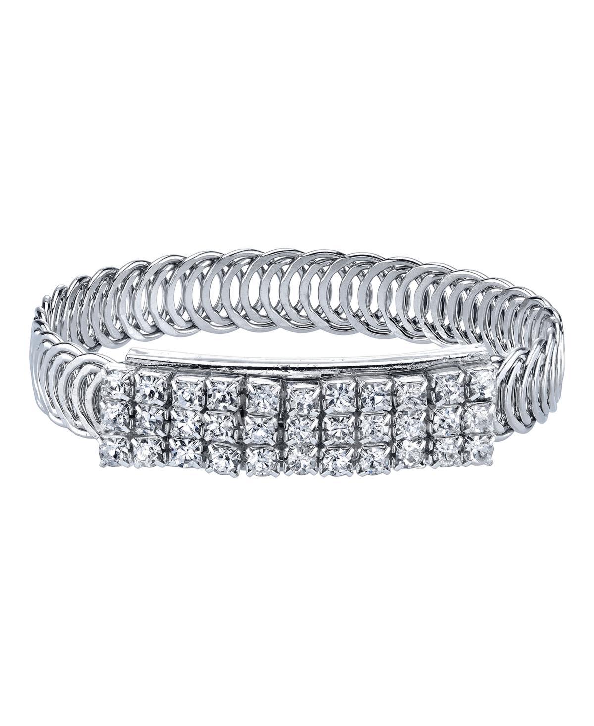 1928 Crystal Overlapping Circle Bangle Bracelet, Womens Silver Tone Product Image