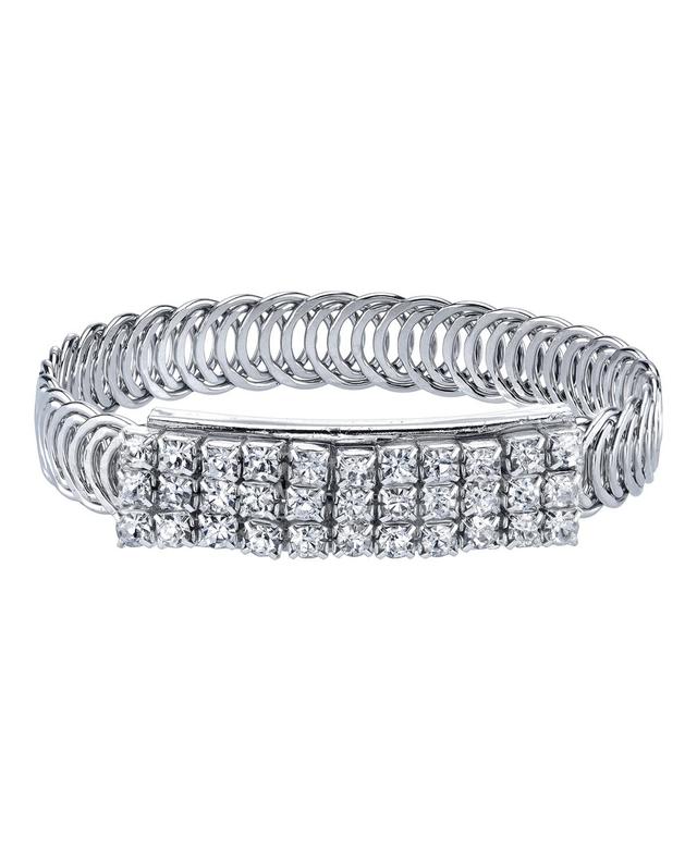 1928 Crystal Overlapping Circle Bangle Bracelet, Womens Grey Product Image