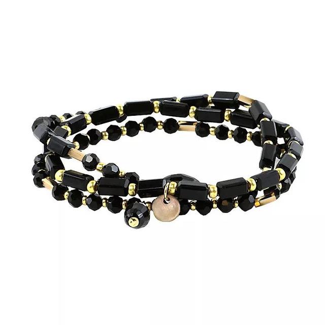 Pannee by Panacea Gold Tone Black Crystal Stretch Bracelet Set, Womens Product Image