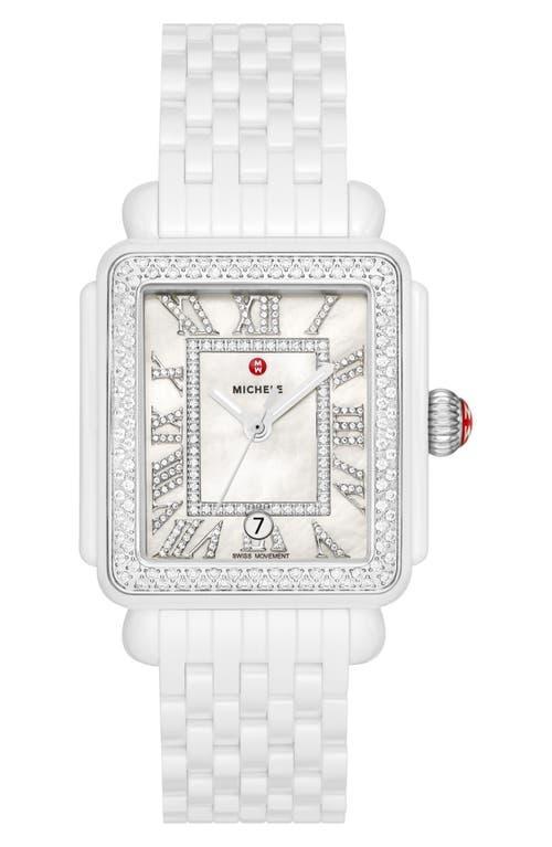 Michele Deco Madison White Ceramic Diamond Watch, 33mm x 35mm Product Image