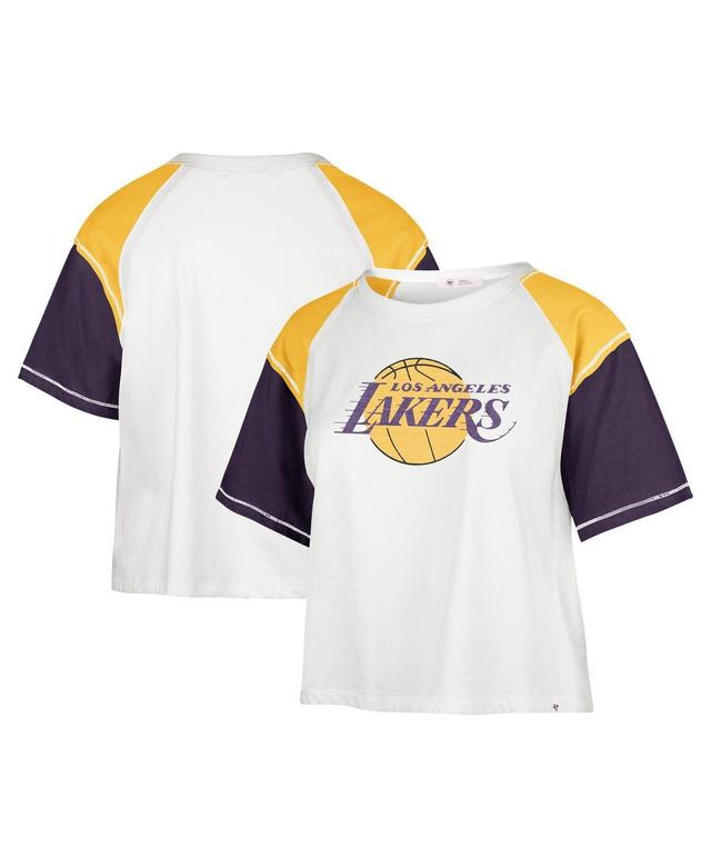 Womens 47 Brand Cream Distressed Los Angeles Lakers Premier Raglan Cropped T-shirt Product Image