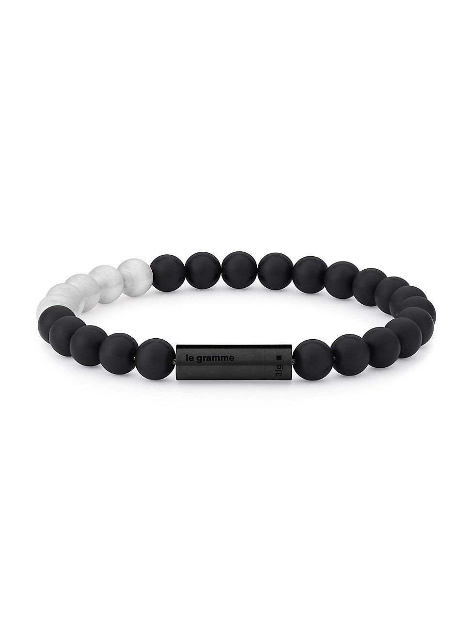 Mens Unisex 31G Brushed Black Ceramic, Stainless Steel, & Titanium Beaded Bracelet Product Image