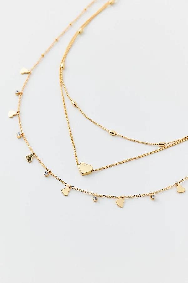 14k Gold Plated Tiny Hearts Layering Necklace Set, Womens at Urban Outfitters Product Image