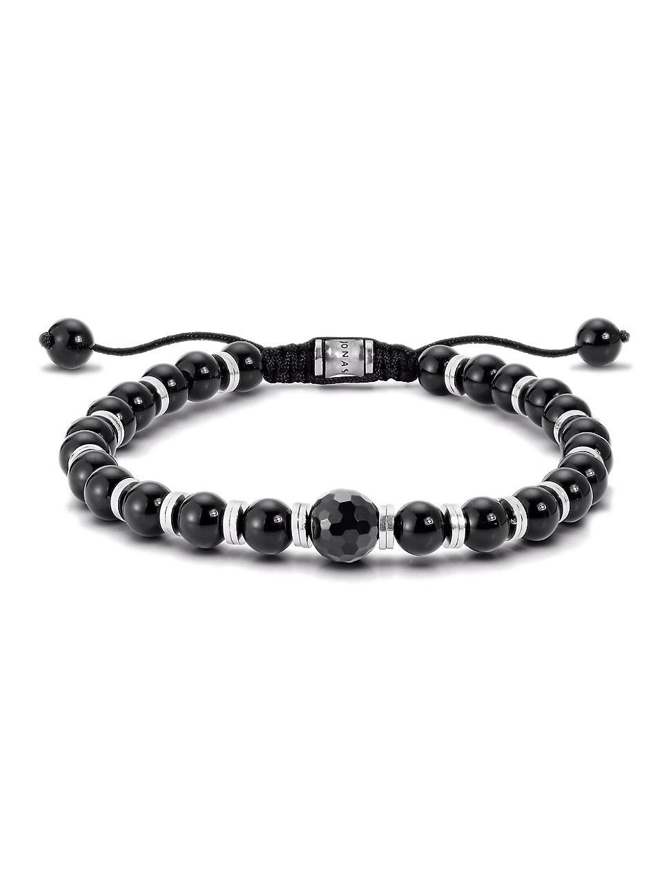 Mens Park Avenue Onyx & Sterling Silver Beaded Bracelet Product Image