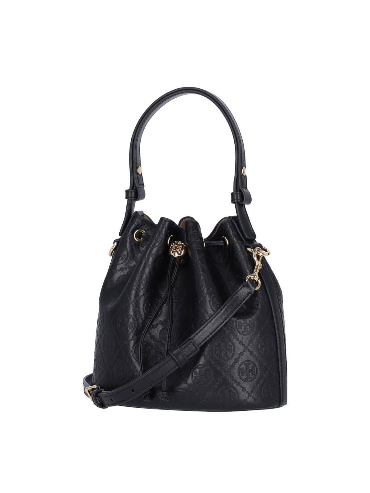 TORY BURCH T Monogram Drawstring Bucket Bag In Black Product Image