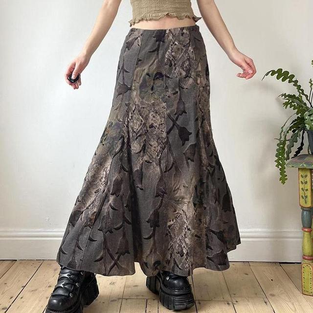 High Waist Floral Print Maxi A-Line Skirt Product Image